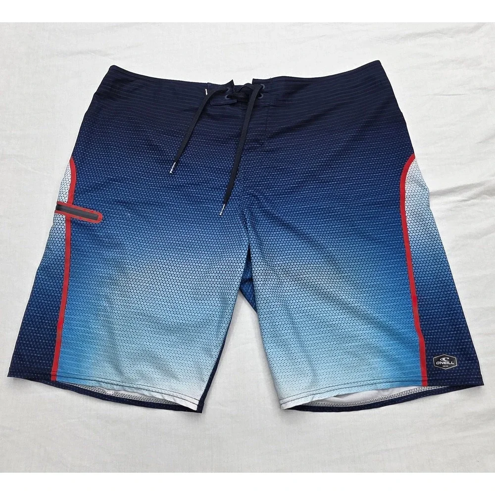 O'Neill Hyperfreak Mens Blue Ombre Geometric Board Shorts Swim Trunks Size 38